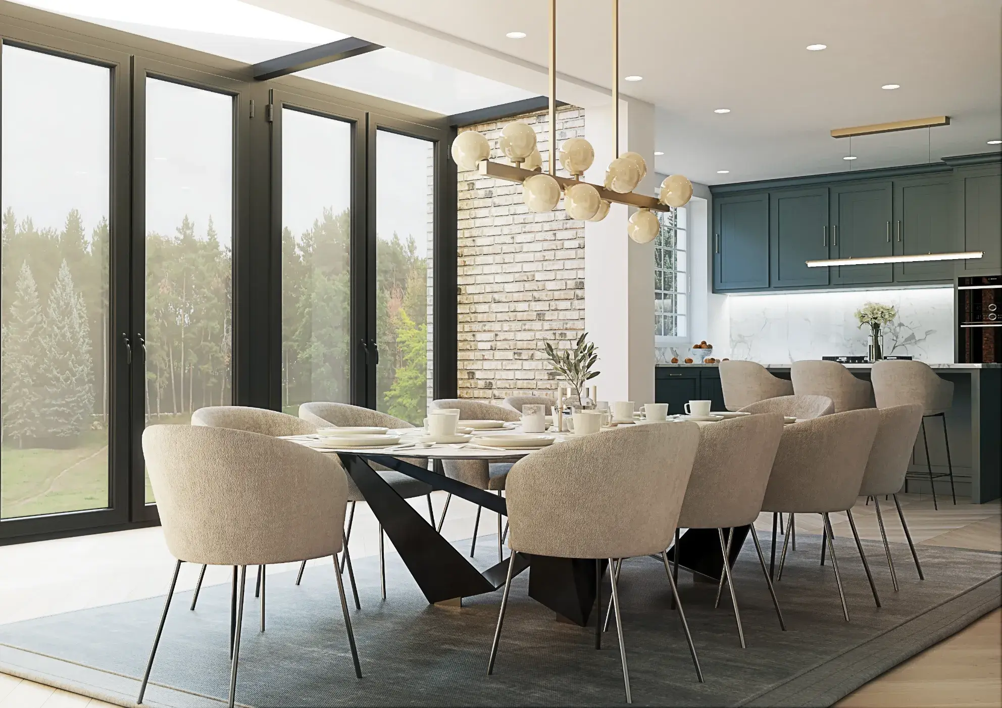 Dining room with glazed doors to the garden, Benton House